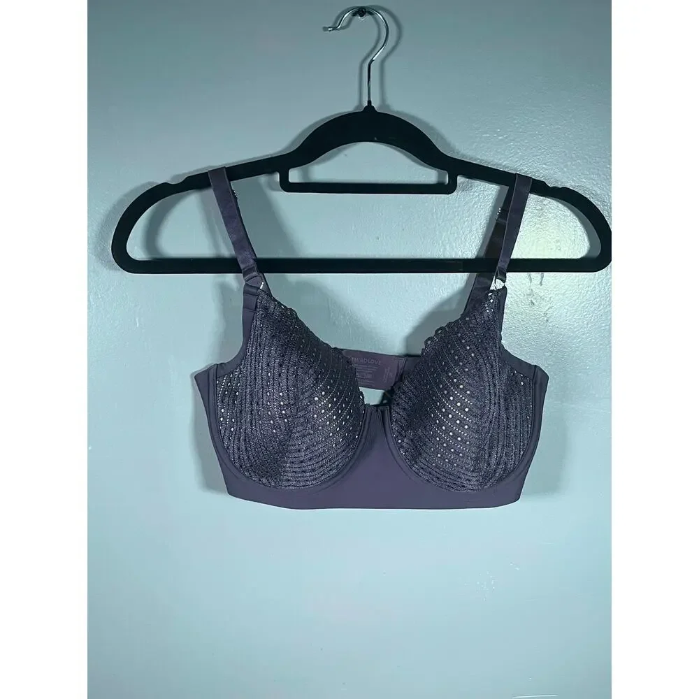 ThirdLove Eyelet Balconette Bra 32F Plum Lace Lift Underwire Support